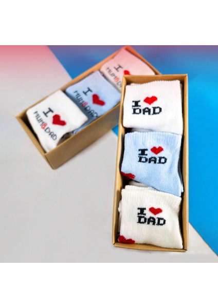 12 Çift Erkek Bebek Çorap Kutulu Patik Boy – I Love Mom Dad Desenli, Pamuklu modelleri