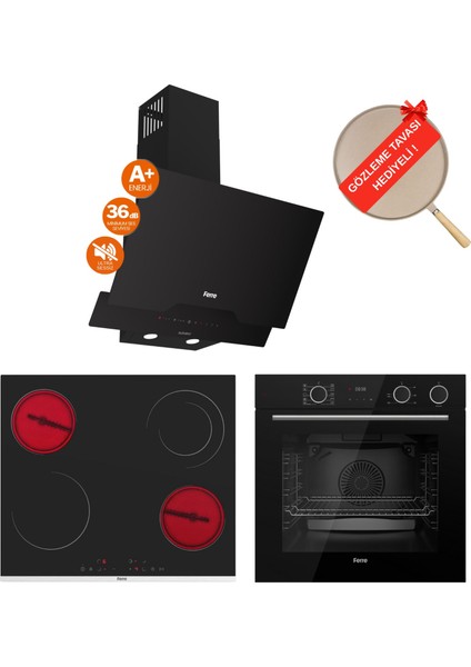 Fryart&buharlı Ferovia Sessiz Davlumbaz Elektrikli Siyah Ank. Set (D063-SA + MS263 + XE64CS)