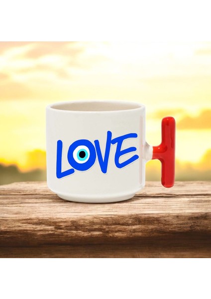 Love Yazı Tasarımlı Kırmızı T Kulplu Seramik Baskılı Kupa Bardak 250 ml fiyatları