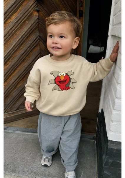 Erkek Çocuk Kurabiye Canavarı Baskılı 3 Iplik Pamuklu Sweatshirt