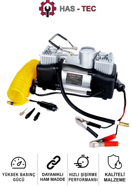 Profesyonel Çift Pistonlu Hava Kompresörü 12V, Lastik Şişirici | 150 Psı, 2.54 Cfm, 30 Amper