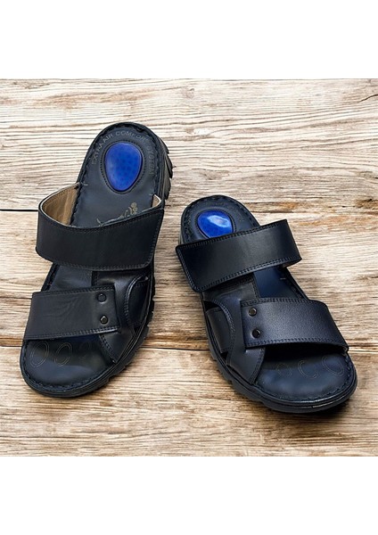 Kafkaslar Tam Ortopedik Gerçek Deri Erkek Dikişli Terlik