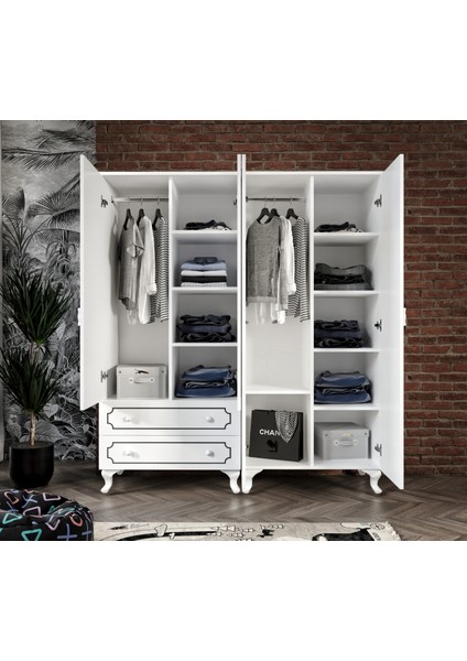 Stil 4 Kapaklı 2 Çekmeceli Moduler Gardırop, Elbise Dolabı - Tamamı Mdf modelleri