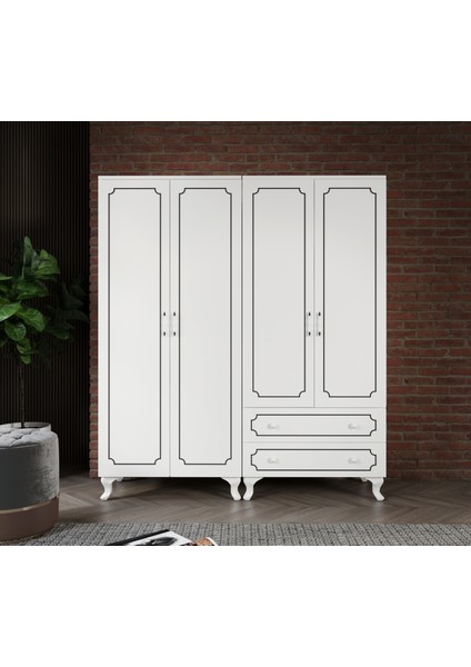 Stil 4 Kapaklı 2 Çekmeceli Moduler Gardırop, Elbise Dolabı - Tamamı Mdf fırsatları