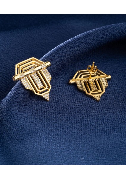 Altın Kaplama Geometrik Çelik Küpe Zirkon Taşlı Modern Tasarım Serenay ve Leyla Model fiyatları