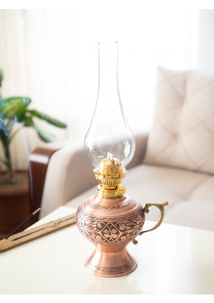 Bakır Gaz Lambası Oyma Nakış İşlemeli Mat Bakır Renk