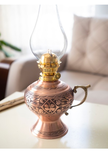 Bakır Gaz Lambası Oyma Nakış İşlemeli Mat Bakır Renk