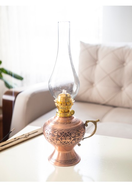 Bakır Gaz Lambası Oyma Nakış İşlemeli Mat Bakır Renk