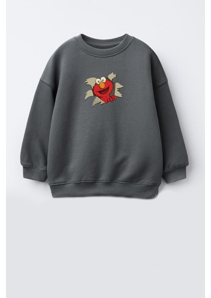 Erkek Çocuk Kurabiye Canavarı Baskılı 3 Iplik Pamuklu Sweatshirt