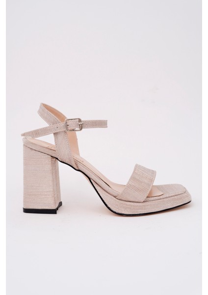 BA04586 Kadın Kare Burun 9cm Platform Sandalet Altın Simli Üç Taşlı Ayakkabı - 38 fırsatları