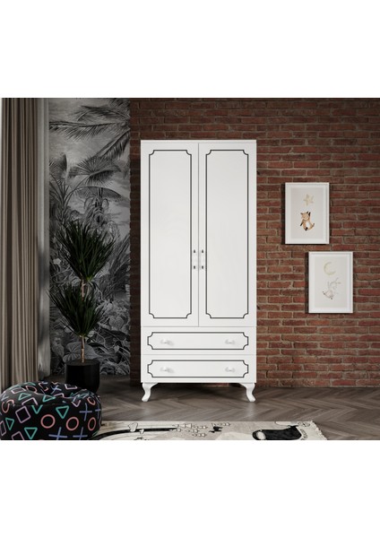 Stil 2 Kapaklı 2 Çekmeceli Modern Gardırop, Elbise Dolabı - Tamamı Mdf