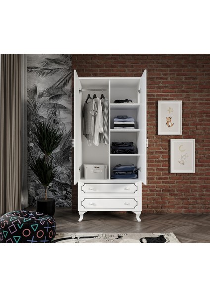 Stil 2 Kapaklı 2 Çekmeceli Modern Gardırop, Elbise Dolabı - Tamamı Mdf fiyatları