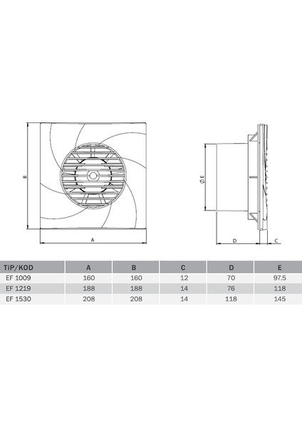 Bvn Ef 1219 (200M³/H) Plastik Banyo&tuvalet Aspiratörü Banyo Fanı modelleri