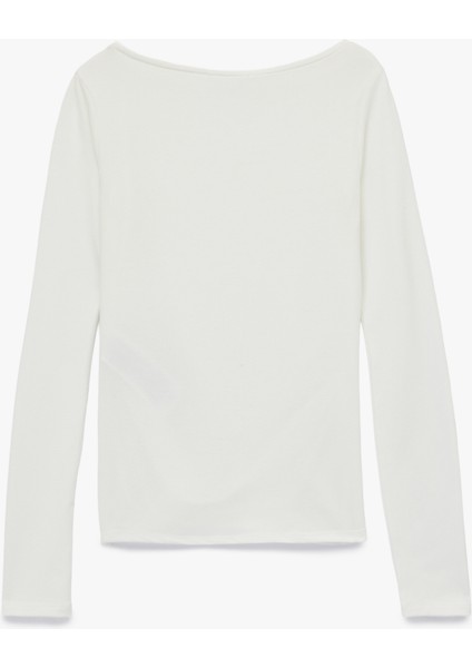 Kayık Yaka Drapeli Slim Fit Viskon Karışımlı Yırtmaçlı Uzun Kollu Tişört fiyatları