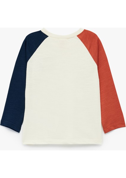 Pamuklu Nakışlı Uzun Kollu Renk Bloklu Bisiklet Yaka Tişört fiyatları