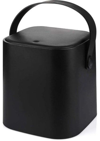Click Kapaklı Tutma Saplı Iç Kovalı Tezgah Üst Mutfak Çöp Kovası 4 Lt Yedek Clipsli - Siyah