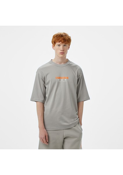 Star Chevron Baskılı Erkek Oversize Fit Gri T-Shirt