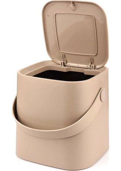 Click Kapaklı Tutma Saplı Iç Kovalı Tezgah Üst Mutfak Çöp Kovası 4 Lt Yedek Clipsli - Latte modelleri