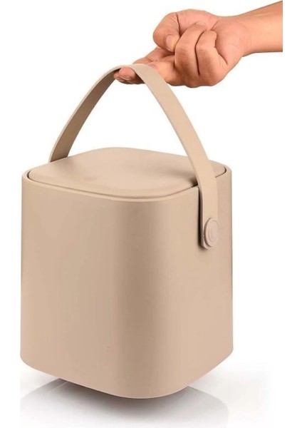 Click Kapaklı Tutma Saplı Iç Kovalı Tezgah Üst Mutfak Çöp Kovası 4 Lt Yedek Clipsli - Latte