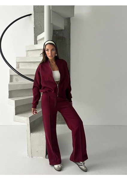 Kadın 3 Iplik Içi Şardonlu Penye Kumaş Çimalı Zr Eşofman Takımı