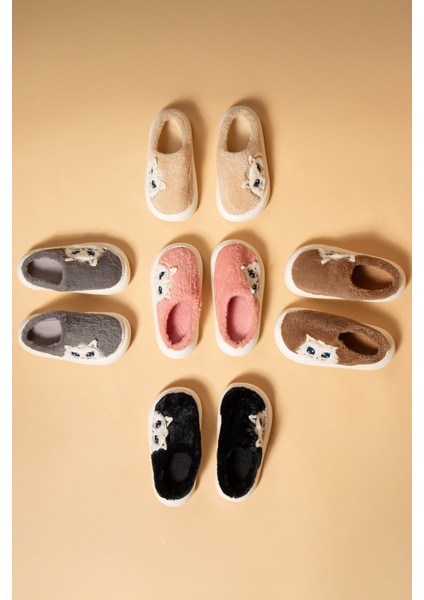 Kadın Kedicik Desenli Peluş Yumuşak Hafif Ses Yapmayan Kaymaz Eva Taban Kışlık Ev Terliği fırsatları