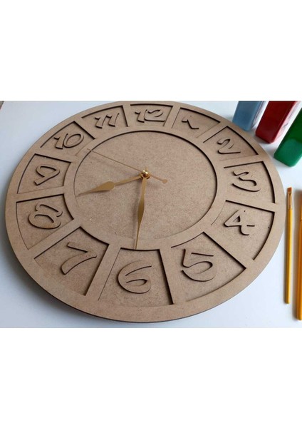 Saat Ahşap 40 cm Çap Kendin Boya Dekoratif Saat Sanatsal