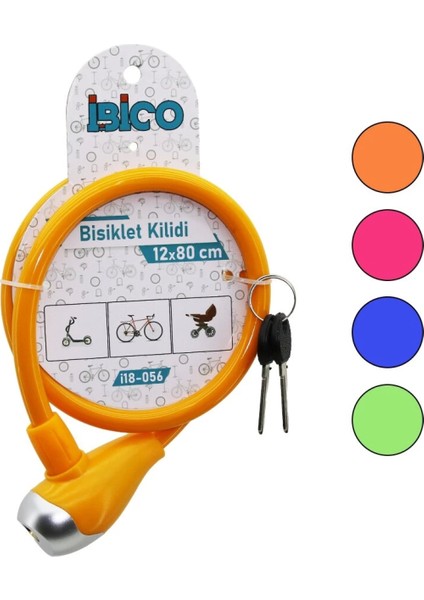 Anahtarlı Metal Uçlu Plastik Kafa Bisiklet Kilit Çelik Tel Renkli Kılıf 12MMX80CM (4887)