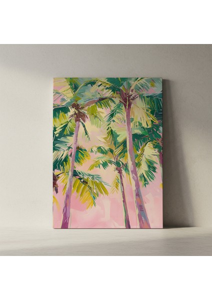 Pembe Günbatımı Palmiye Ağaçları Soyut Tablosu fiyatları