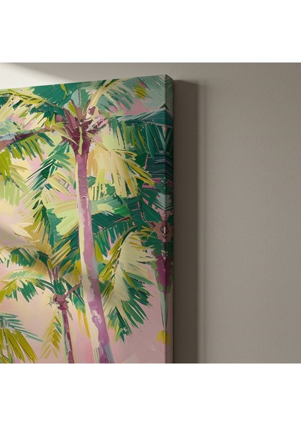 Pembe Günbatımı Palmiye Ağaçları Soyut Tablosu indirimleri
