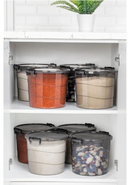 Mega Boy 4lü Yuvarlak Un Bakliyat Kabı - Kulplu Deterjanlık Saklama Kutusu 7 Litre Antrasit modelleri