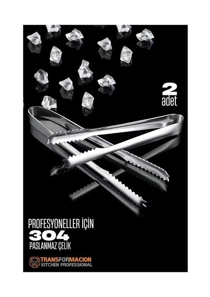 Turk Buz Maşası - Şeker Limon Maşası Kokteyl Servis Maşası 2li Paket 304 Pasl - MCT4938-8120