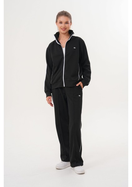 Kadın Siyah Tam Fermuarlı Şeritli Eşofman Takımı – Rahat ve Şık Spor Stil fiyatları