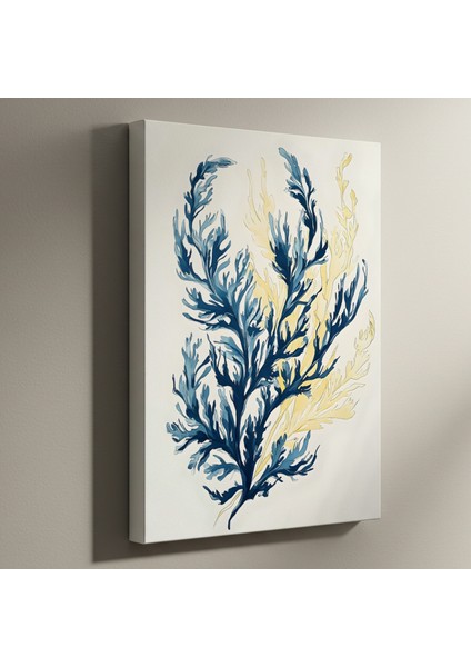 Mavi ve Sarı Tonlarında Deniz Yosunu Illüstrasyonu Tablosu