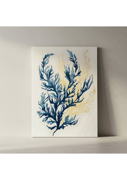 Mavi ve Sarı Tonlarında Deniz Yosunu Illüstrasyonu Tablosu fiyatları