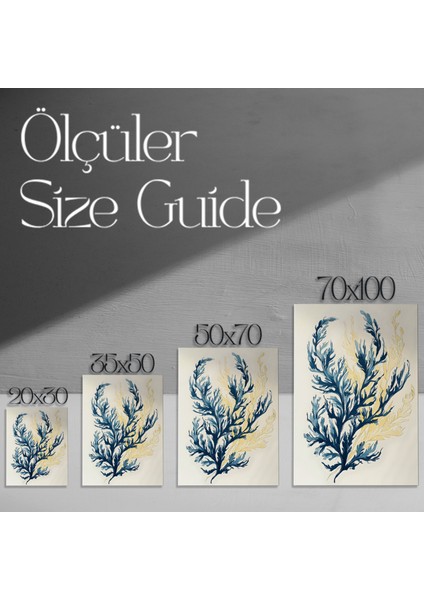 Mavi ve Sarı Tonlarında Deniz Yosunu Illüstrasyonu Tablosu modelleri