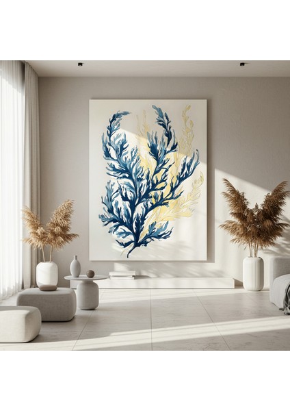 Mavi ve Sarı Tonlarında Deniz Yosunu Illüstrasyonu Tablosu fırsatları