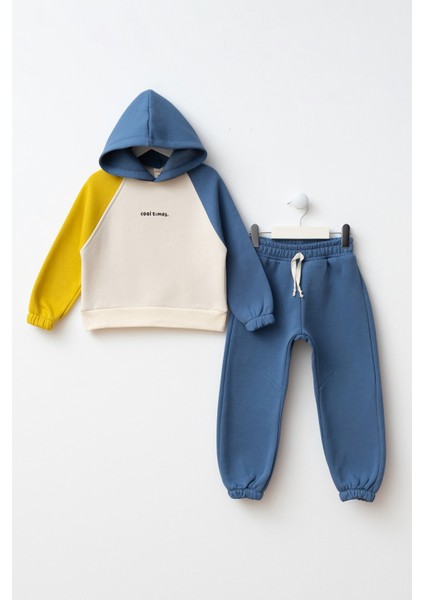 Baskılı Renk Bloklu Erkek Çocuk Alt Üst Eşofman Takımı