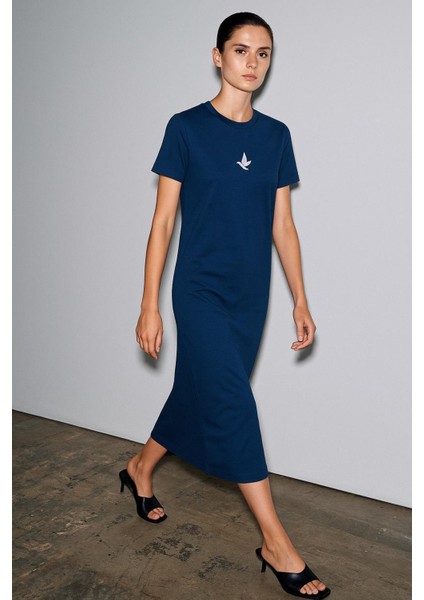 Enjeksiyon Baskılı Modal Kısa Kollu Elbise