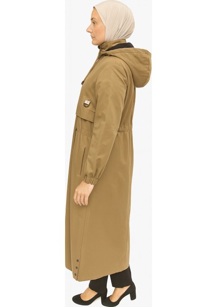 Haki Tesettür Yağmurluk Kadın Kapüşonlu Uzun Kap fiyatları