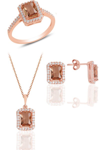 Gümüş Rose, Renk Değiştiren Zultanit Taşlı Baget Kesim Üçlü Set SGTL11522ZLT