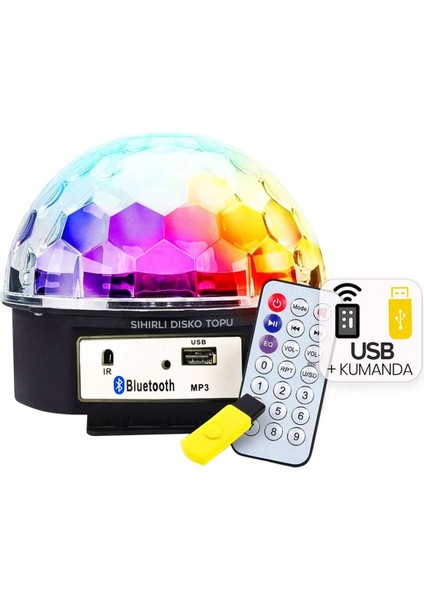 Sihirli LED Dönen Disko Topu Kablosuz Bluetooth USB Mp3 Kumandalı 360° Renkli Işık 165X165X150MM modelleri