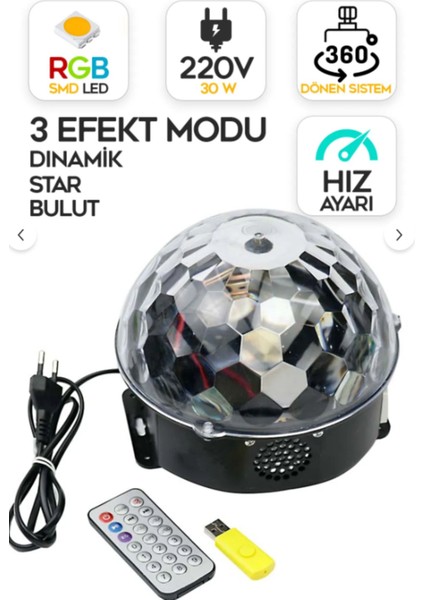 Sihirli LED Dönen Disko Topu Kablosuz Bluetooth USB Mp3 Kumandalı 360° Renkli Işık 165X165X150MM fırsatları