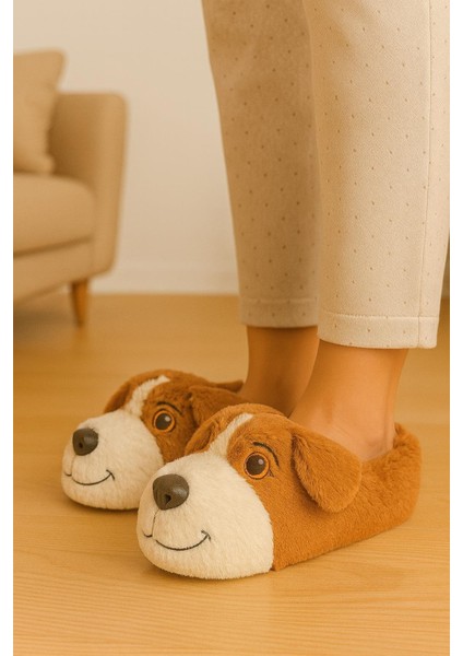 Unisex Yetişkin Köpek Figürlü Peluş Panduf Ev Pandufu Ev Botu