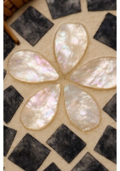 Sedef Mozaik Rattan Servis Tepsisi, El Yapımı Boho Sunum Tepsisi, Kahve/çay Ikram, 40 cm modelleri