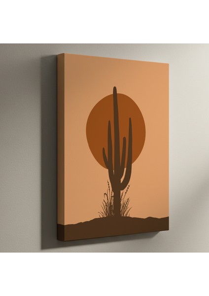 Çöl Günbatımı Kaktüs Silüeti Tablosu