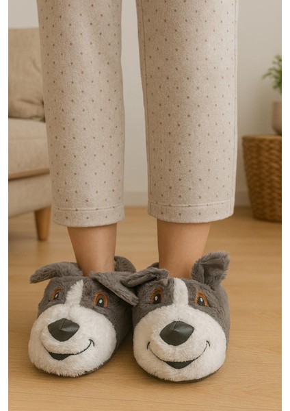 Unisex Yetişkin Köpek Figürlü Peluş Panduf Ev Pandufu Ev Botu