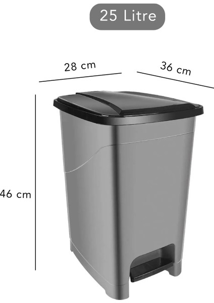 Slim Pedallı Banyo Mutfak Çöp Kovası - 25 Litre - Antrasit(Iç Kovasız) modelleri