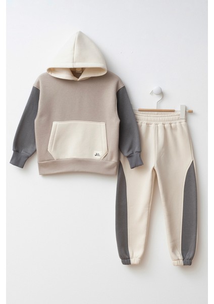 Renk Bloklu Kapşonlu Erkek Çocuk Alt Üst Eşofman Takımı