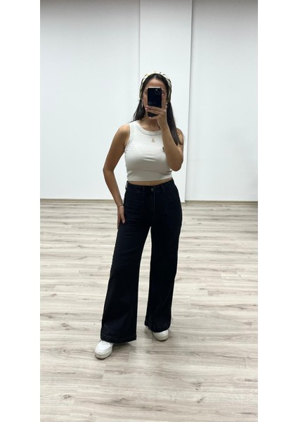 Bol Paça Yüksek Bel Denim Pantolon
