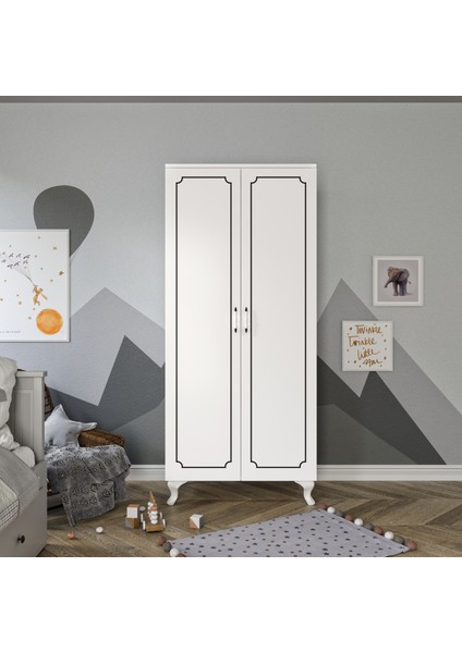 Stil 2 Kapaklı Modern Desenli Gardırop, Elbise Dolabı - Tamamı Mdf